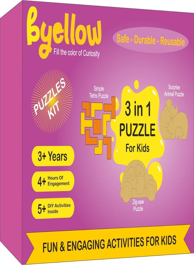 BYELLOW مجموعة ألغاز BYELLOW 3 في 1 للأطفال - أفضل هدية عيد ميلاد للأطفال من عمر 3 سنوات فما فوق - لغز ممتع وجذاب وسهل الحل | لغز تيتريس - لغز الصور المقطوعة - لغز حيوانات للأطفال من عمر 3-4-5-6 سنوات - Image 1